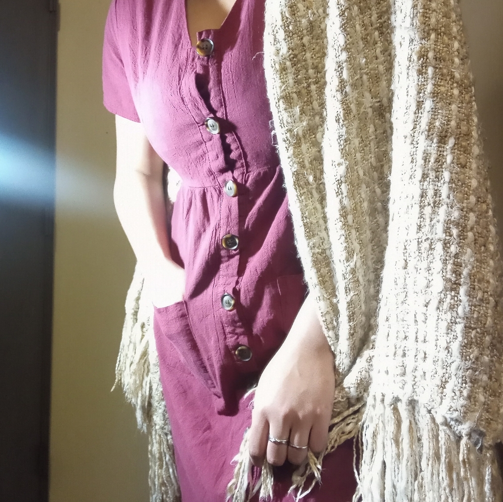 Burgundy/Wine "Paper Bag" Dress W/ Pockets